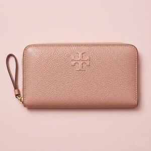 NWT Tory Burch Rose Brown Leather Zip Wallet